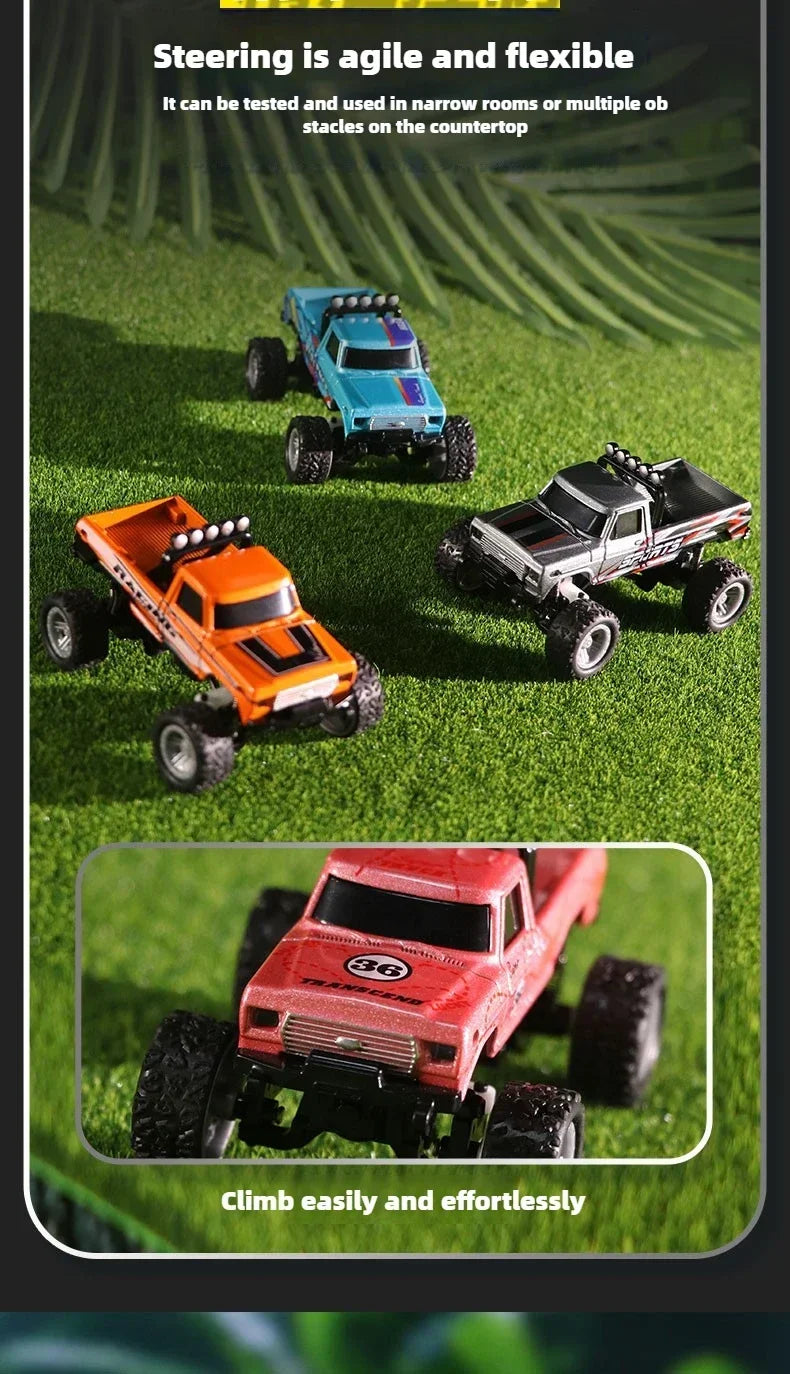 RC Monster Truck Tout-Terrain 1/64 — Mini Voiture d'Escalade Modèle Alliage 2.4G, Télécommande, Véhicule Électrique