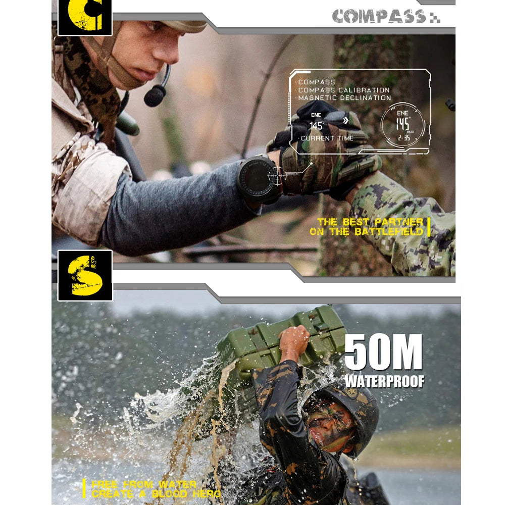 Montre digitale de sport masculin NORTH EDGE — Heures de course, Natation, Militaire, Altimètre, Boussole, Étanche 50m