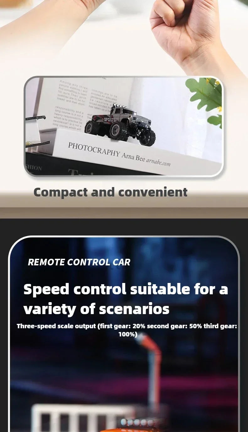 RC Monster Truck Tout-Terrain 1/64 — Mini Voiture d'Escalade Modèle Alliage 2.4G, Télécommande, Véhicule Électrique