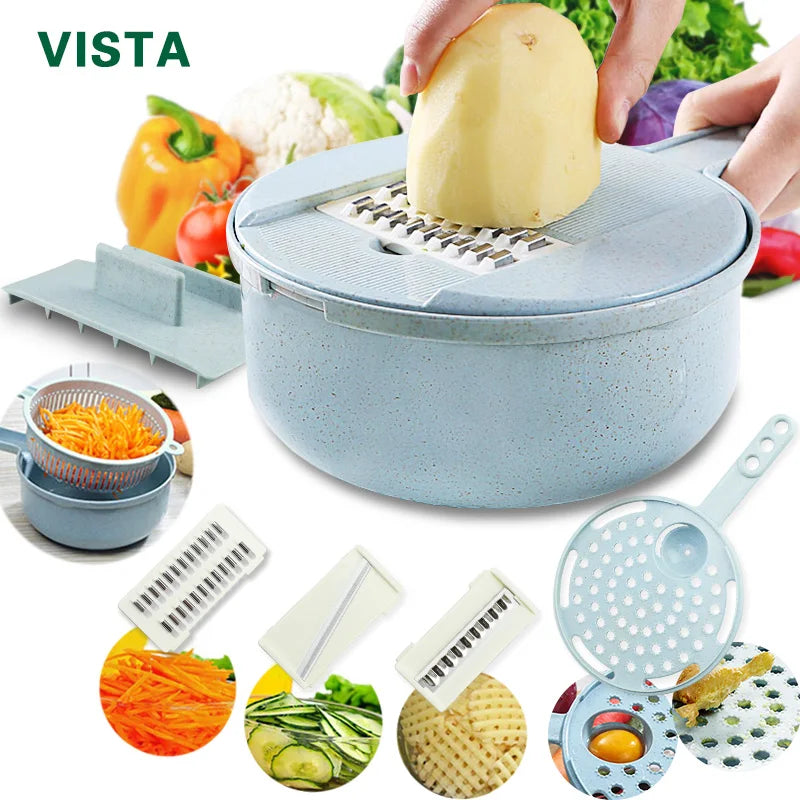Râpe Légumes 5-en-1 Acier Inox — Tranche, Râpe, Coupe, Épluche, Hache