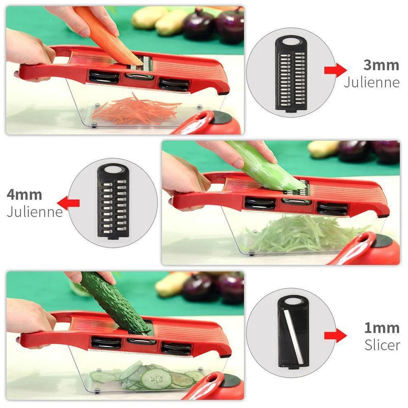 Râpe Légumes 5-en-1 Acier Inox — Tranche, Râpe, Coupe, Épluche, Hache