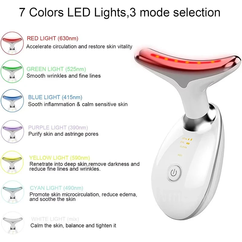 Lumière LED Photon Visage et Cou — 7 Couleurs, Rajeunissement sans Institut