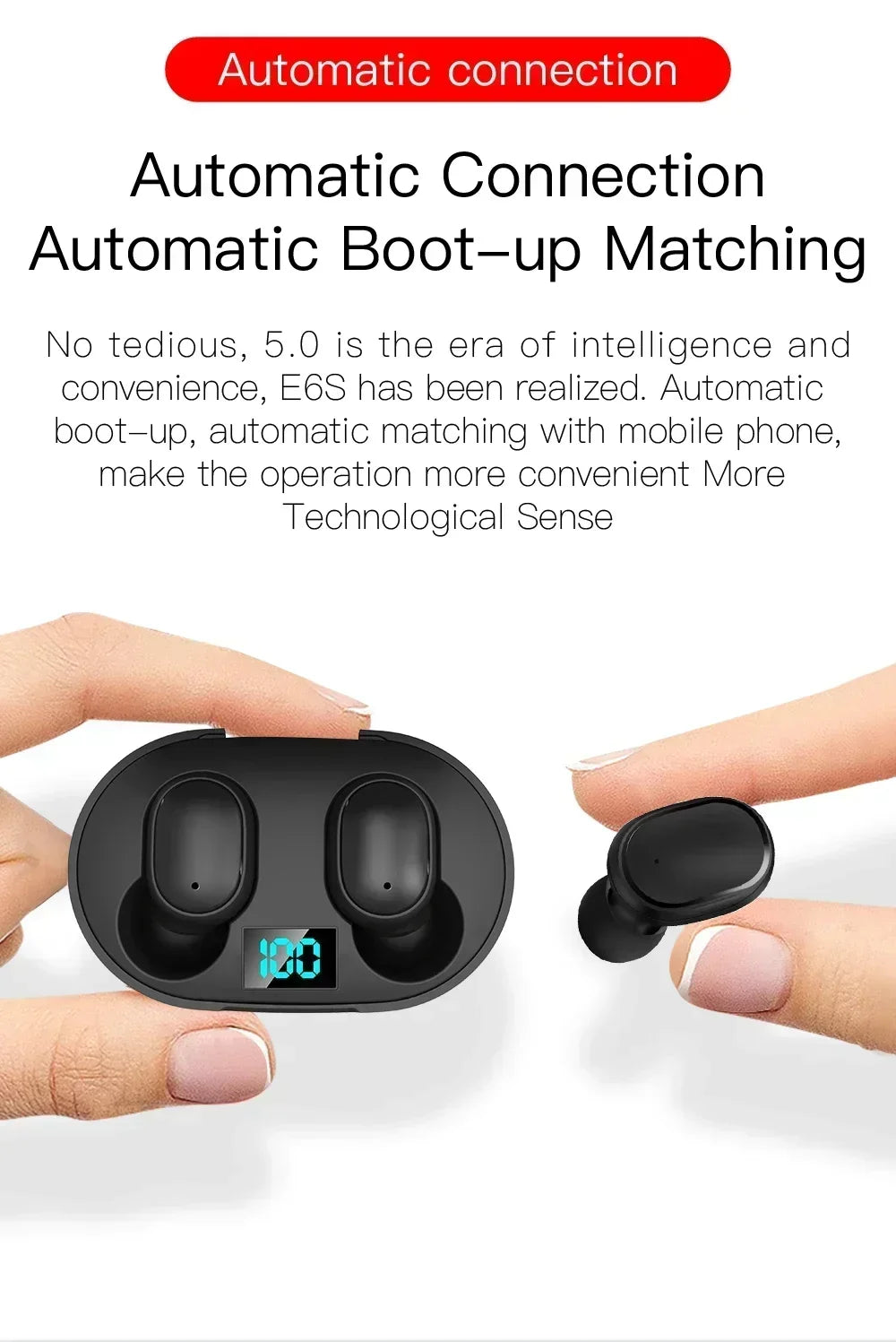 Ecouteurs Bluetooth True Wireless E6S — Reduction de Bruit, Double Appairage, Autonomie 24h