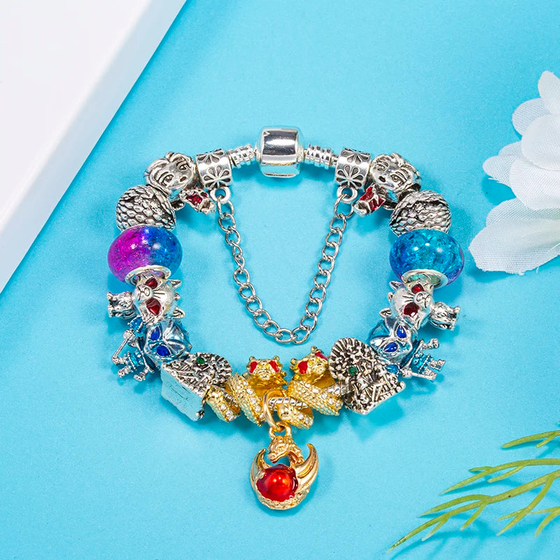 Bracelet Animaux Romantique — Breloques Perles Cristal, Style Unique, Cadeau Parfait