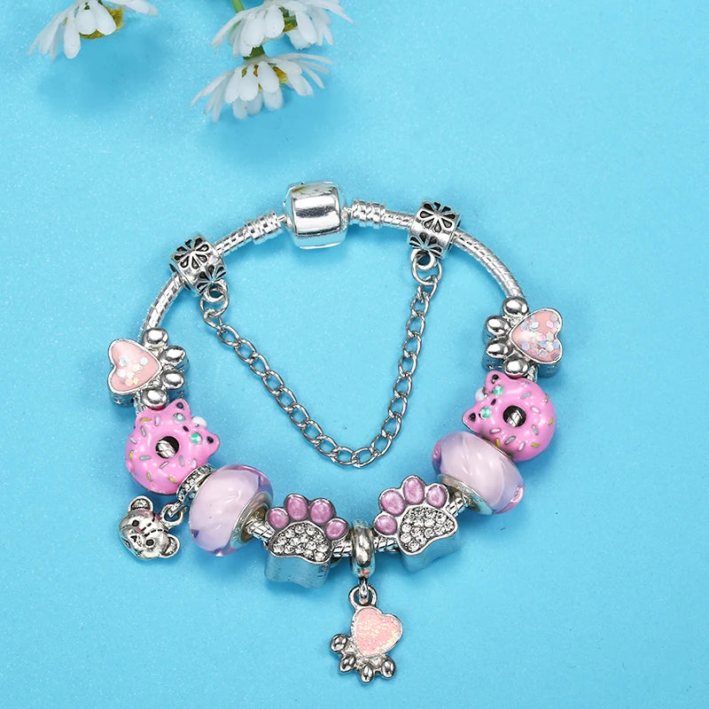 Bracelet Animaux Romantique — Breloques Perles Cristal, Style Unique, Cadeau Parfait